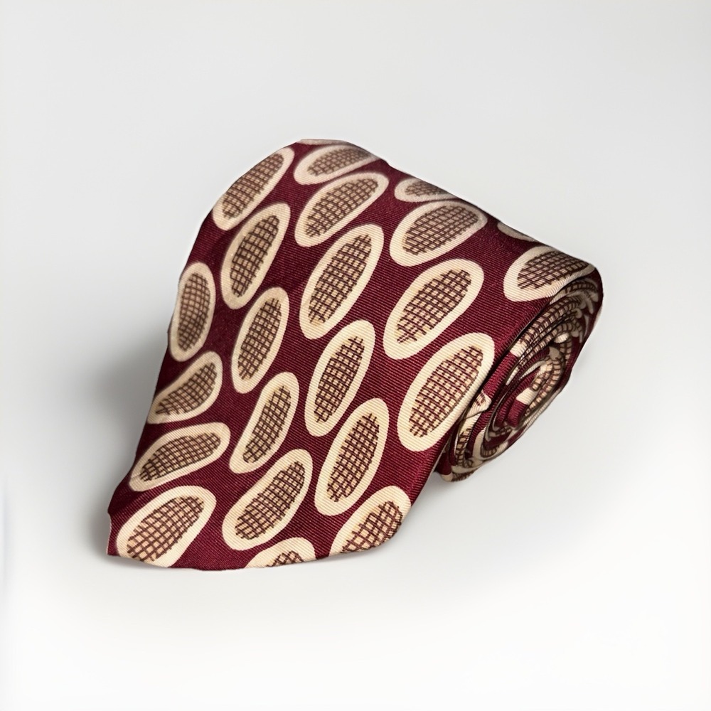 Hugo Boss Tie Men's Red Geometric 100% Silk Necktie Handmade In Italy